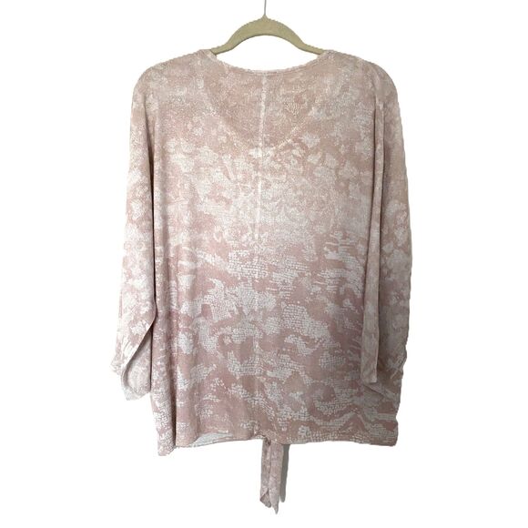 Chicos Tierra Tie Front 3/4 Sleeve Top in Blush Pink Sweater Sz 3 (16-18) XL - Picture 3 of 13